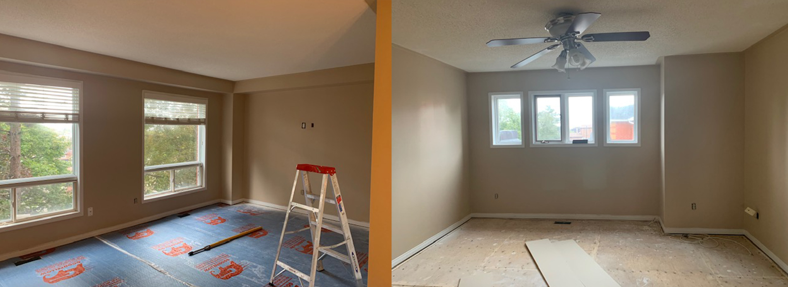 Before and after of living area renovation