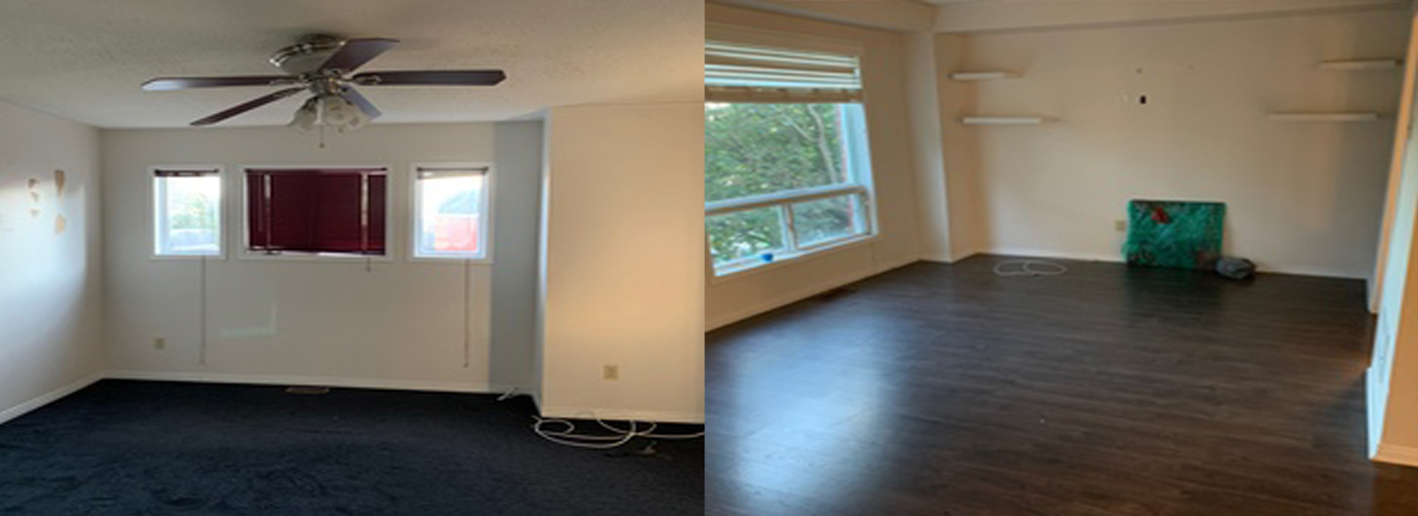 Before and after of living area renovation